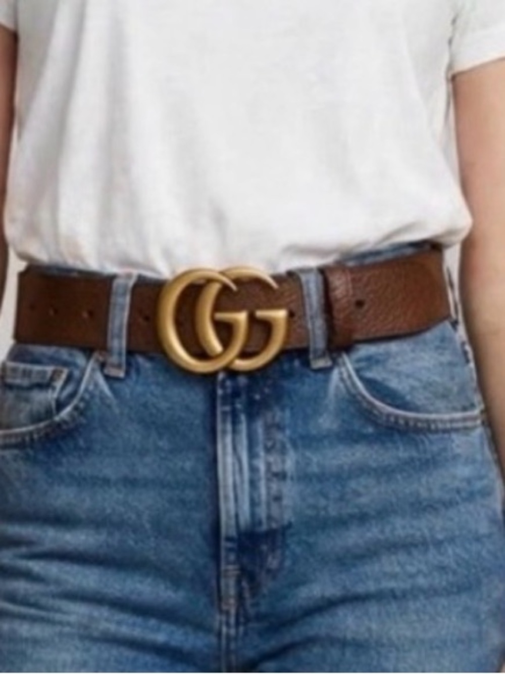 Authentic Gucci Brown Leather Belt with Gold Double G Buckle